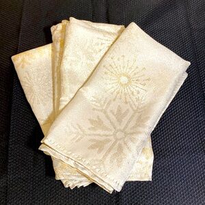 Festive holiday napkins with snowflake pattern.